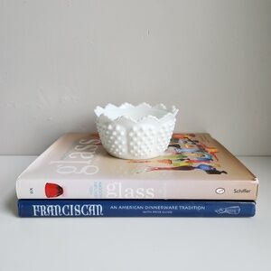 Vintage Fenton Milk Glass Candy Dish Hobnail Scallop Edge